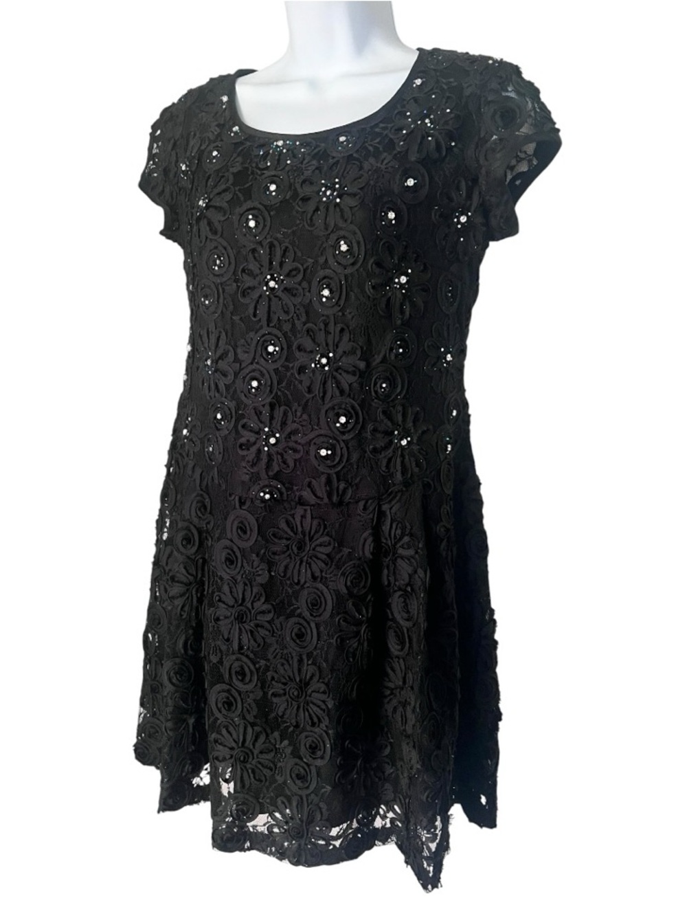 Black Floral Lace Overlay Embellished A-Line Whimsigoth Cocktail Party Dress M